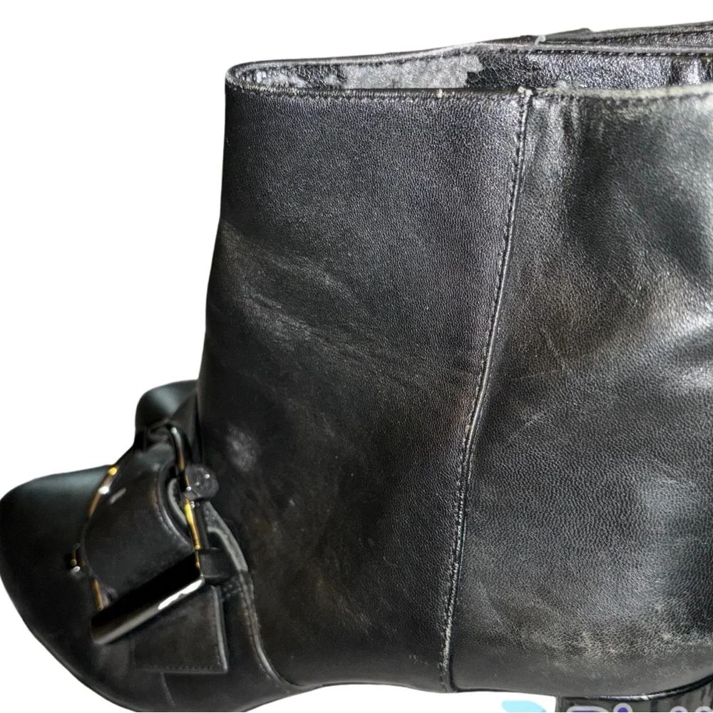 Nine West Black Leather Konah Boots with Buckle Detail Women's Size 7.5M